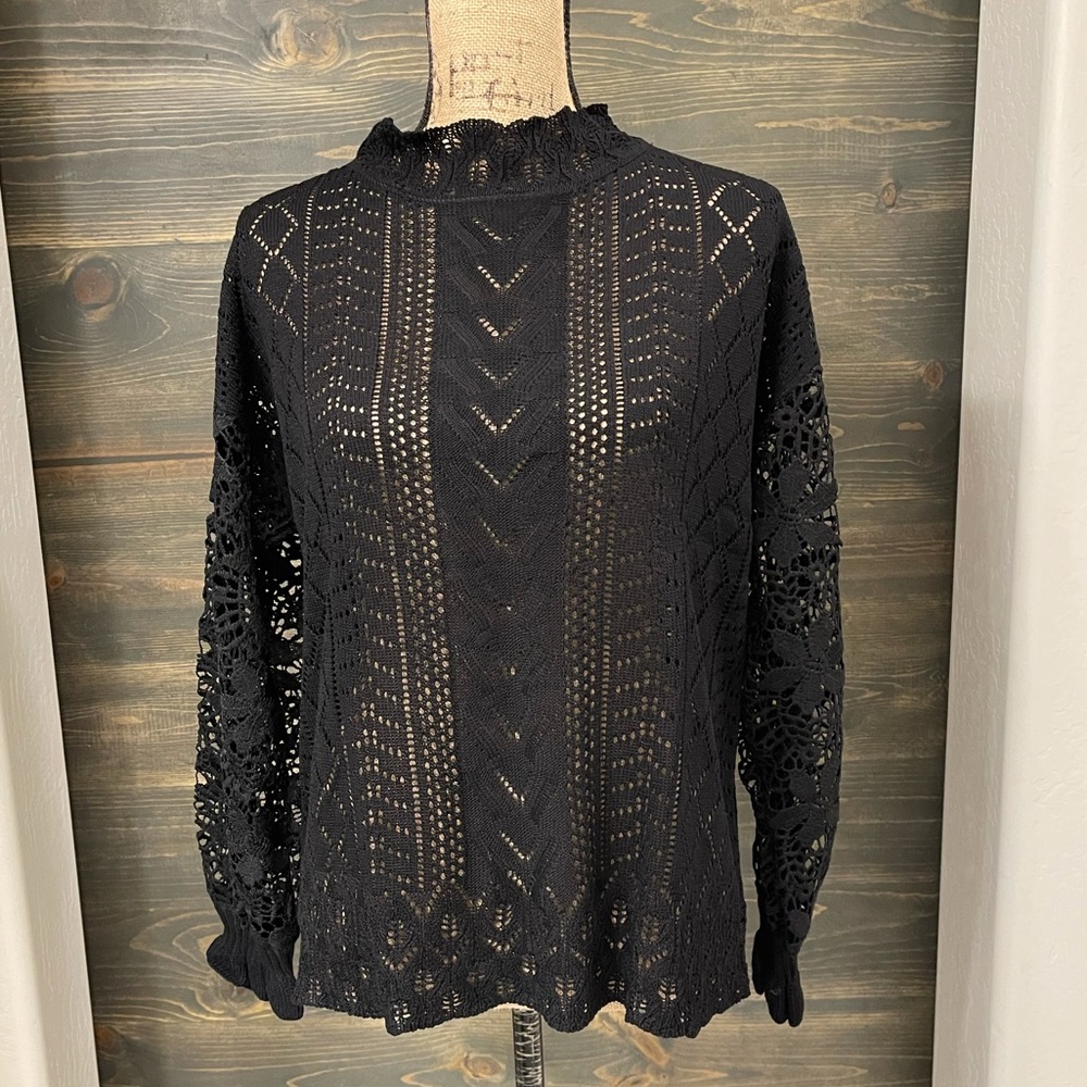 New Women's Boho Crochet Long Sleeve Pullover Light Sweater - Picture 3 of 8